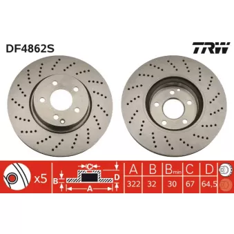 Jeu de 2 disques de frein avant TRW DF4862S