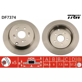 TRW DF7374 - Jeu de 2 disques de frein arrière