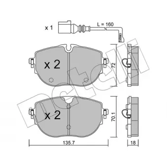 Jeu de 4 plaquettes de frein avant METELLI 22-1321-0 pour VOLKSWAGEN TRANSPORTER - COMBI ABT e-Transporter - 113cv