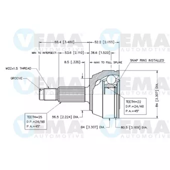 Embout de cardan avant (kit de réparation) VEMA OEM 1078677