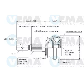 Embout de cardan avant (kit de réparation) VEMA OEM 90125875