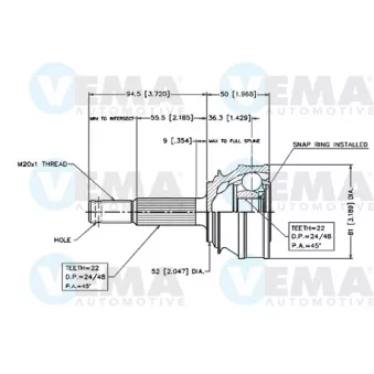 Embout de cardan avant (kit de réparation) VEMA OEM 374066