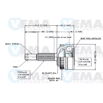 Embout de cardan avant (kit de réparation) VEMA OEM 9127563