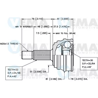 Embout de cardan avant (kit de réparation) VEMA 18232 pour VOLKSWAGEN GOLF 1.6 D - 54cv