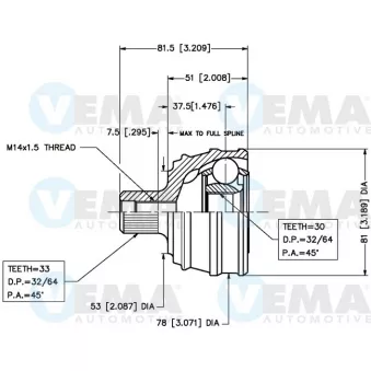 Embout de cardan avant (kit de réparation) VEMA OEM 893498099G