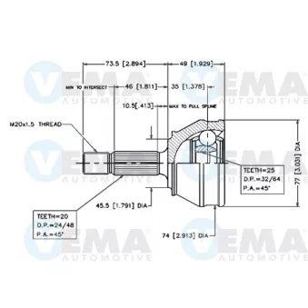Embout de cardan avant (kit de réparation) VEMA OEM 171407311E