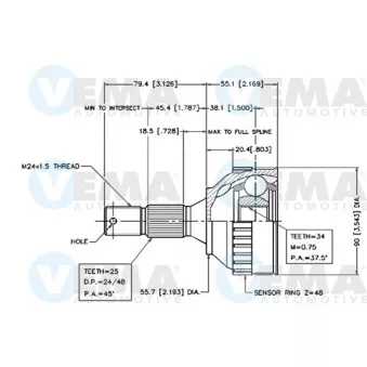 Embout de cardan avant (kit de réparation) VEMA OEM 3272C7