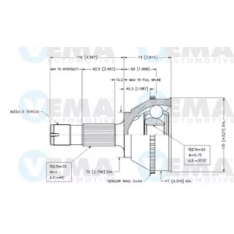 Embout de cardan avant (kit de réparation) VEMA OEM 9566722380