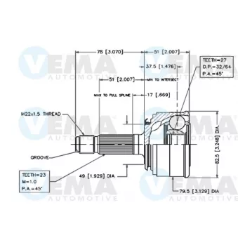 Embout de cardan avant (kit de réparation) VEMA 18287
