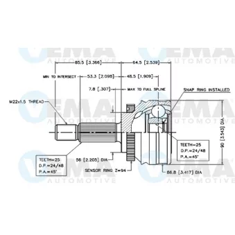 Embout de cardan avant (kit de réparation) VEMA OEM 4347087298000