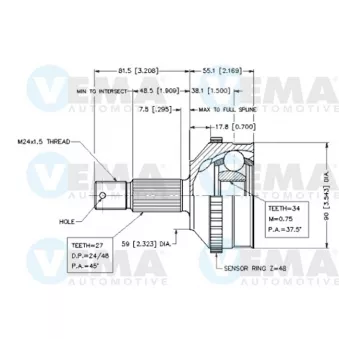 Embout de cardan avant (kit de réparation) VEMA OEM 9619947680