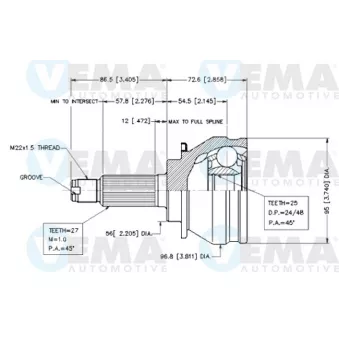 Embout de cardan avant (kit de réparation) VEMA OEM 28021AA152