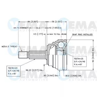 Embout de cardan avant (kit de réparation) VEMA 18570 pour RENAULT LAGUNA 3.0 - 167cv