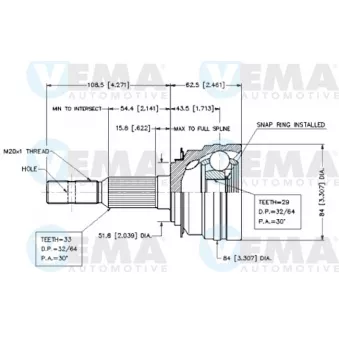 Embout de cardan avant (kit de réparation) VEMA OEM 26010774