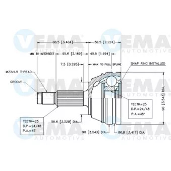 Embout de cardan avant (kit de réparation) VEMA OEM 92AG3K187M