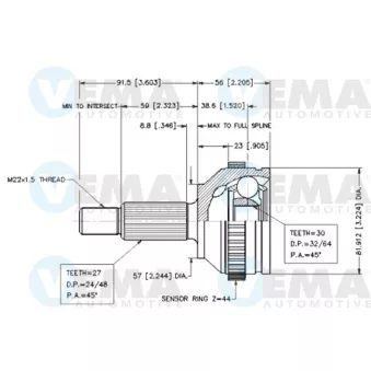 Embout de cardan avant (kit de réparation) VEMA OEM 96BG3B413AAB