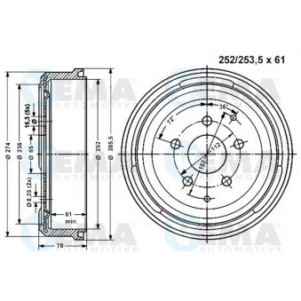 Tambour de frein VEMA OEM 251609615