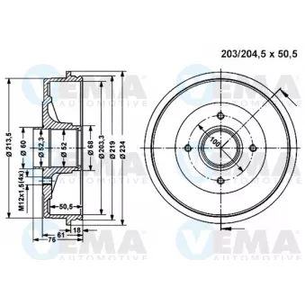 Tambour de frein VEMA 801312 pour SCANIA L,P,G,R,S - series 2.0 16V IDE - 140cv