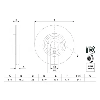 BOSCH 0 986 479 E62 - Jeu de 2 disques de frein avant