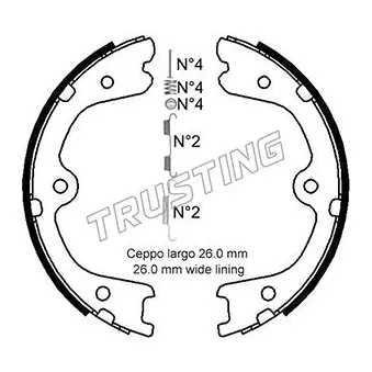 Jeu de mâchoires de frein, frein de stationnement TRUSTING 067.201K