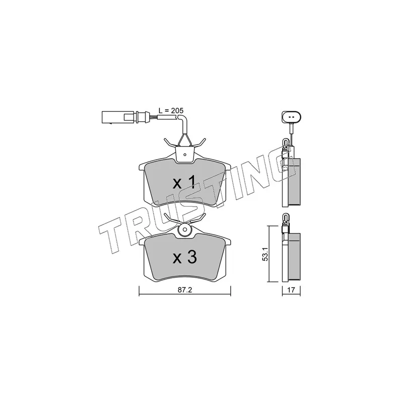 Jeu de 4 plaquettes de frein arrière TRUSTING 102.3 - Visuel 1