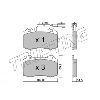 Jeu de 4 plaquettes de frein arrière TRUSTING [260.8]