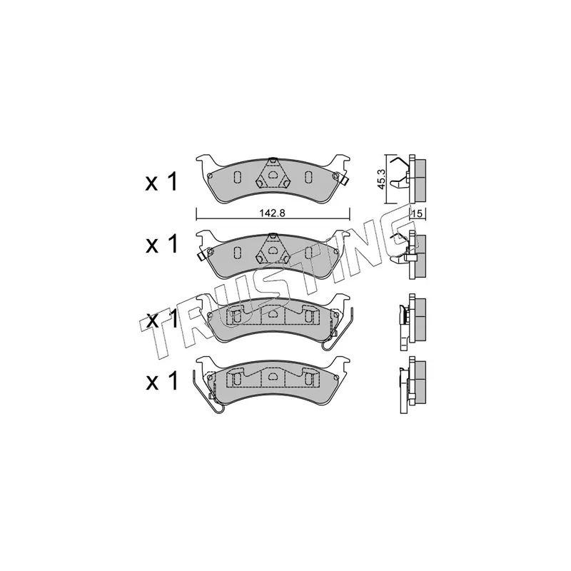 Jeu de 4 plaquettes de frein arrière TRUSTING 543.0 - Visuel 1