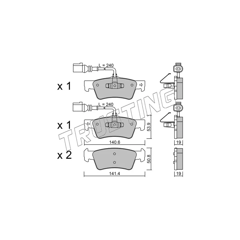 Jeu de 4 plaquettes de frein arrière TRUSTING 677.0 - Visuel 1