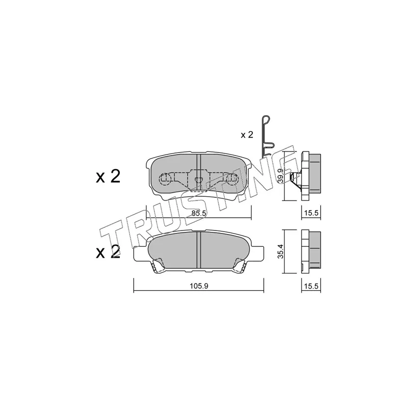 Jeu de 4 plaquettes de frein arrière TRUSTING 753.0 - Visuel 1