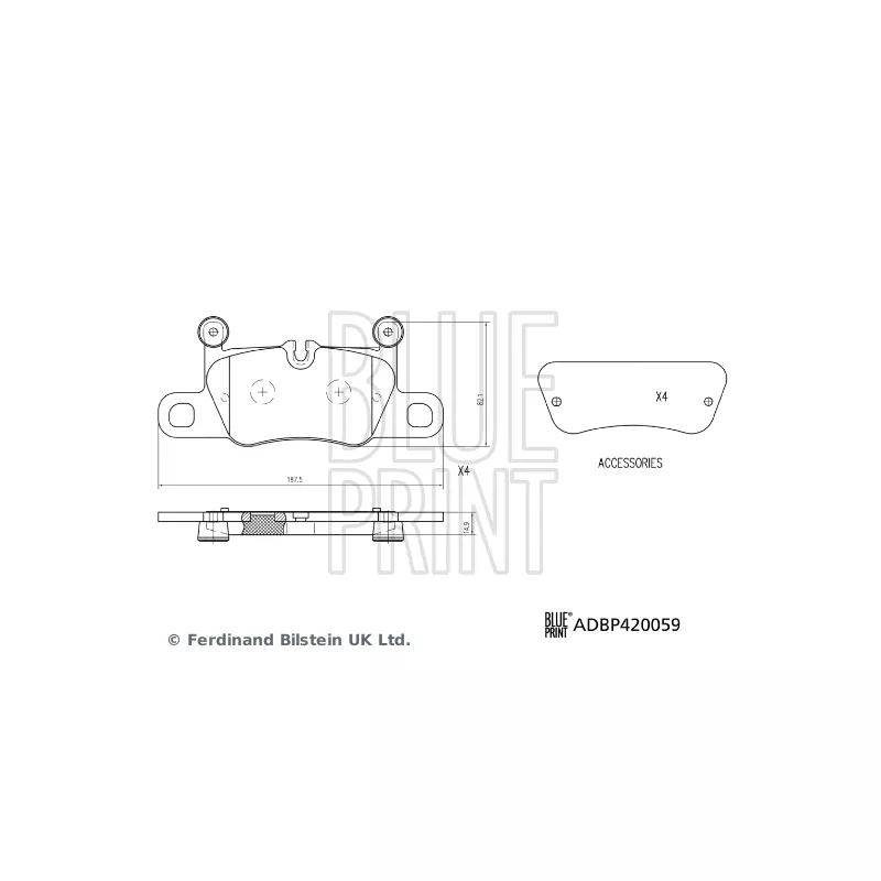 Jeu de 4 plaquettes de frein arrière BLUE PRINT ADBP420059 - Visuel 1