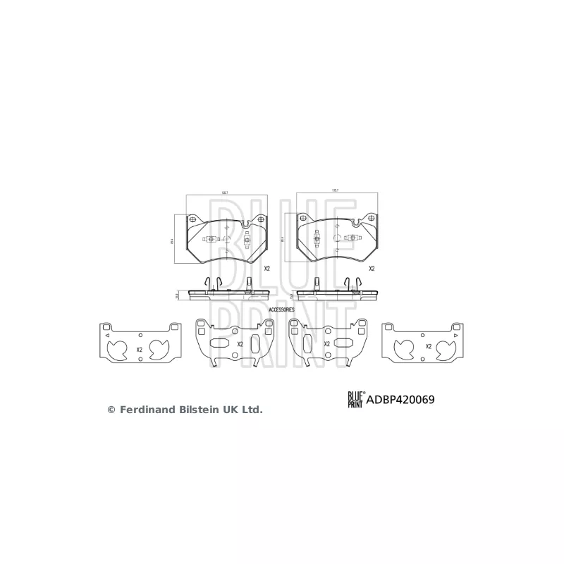 Jeu de 4 plaquettes de frein avant BLUE PRINT ADBP420069 - Visuel 1