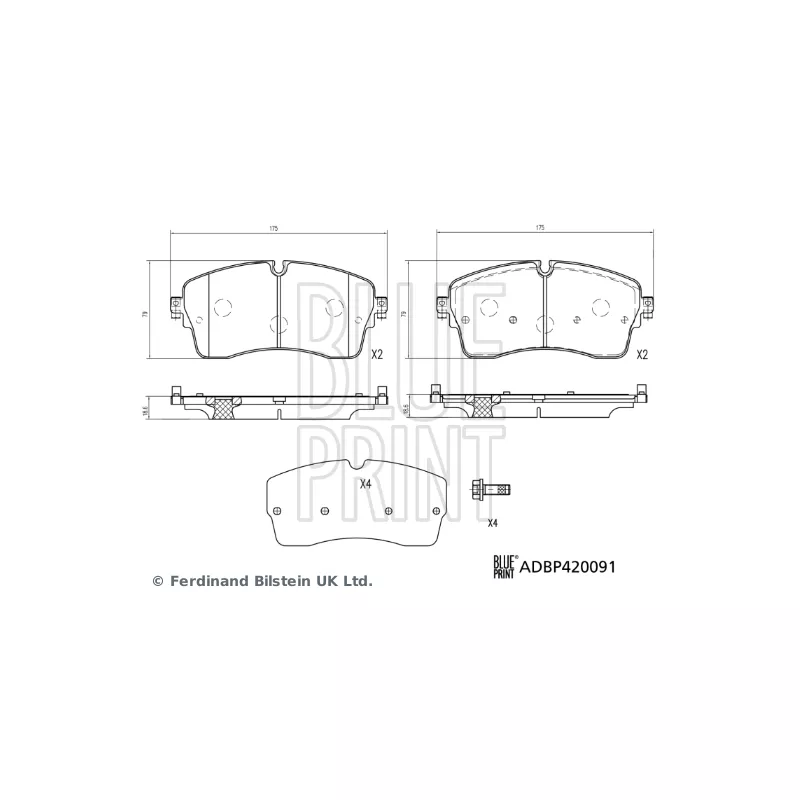 Jeu de 4 plaquettes de frein avant BLUE PRINT ADBP420091 - Visuel 1