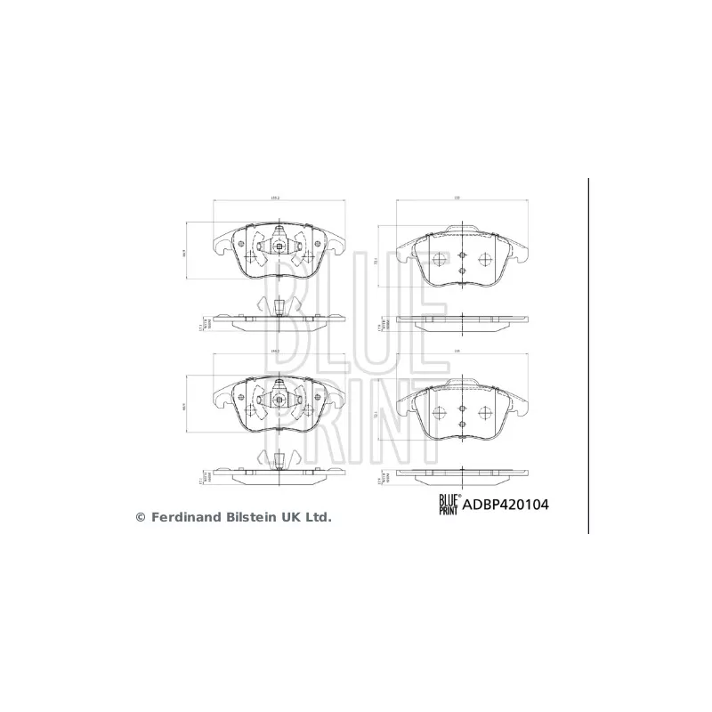 Jeu de 4 plaquettes de frein avant BLUE PRINT ADBP420104 - Visuel 1