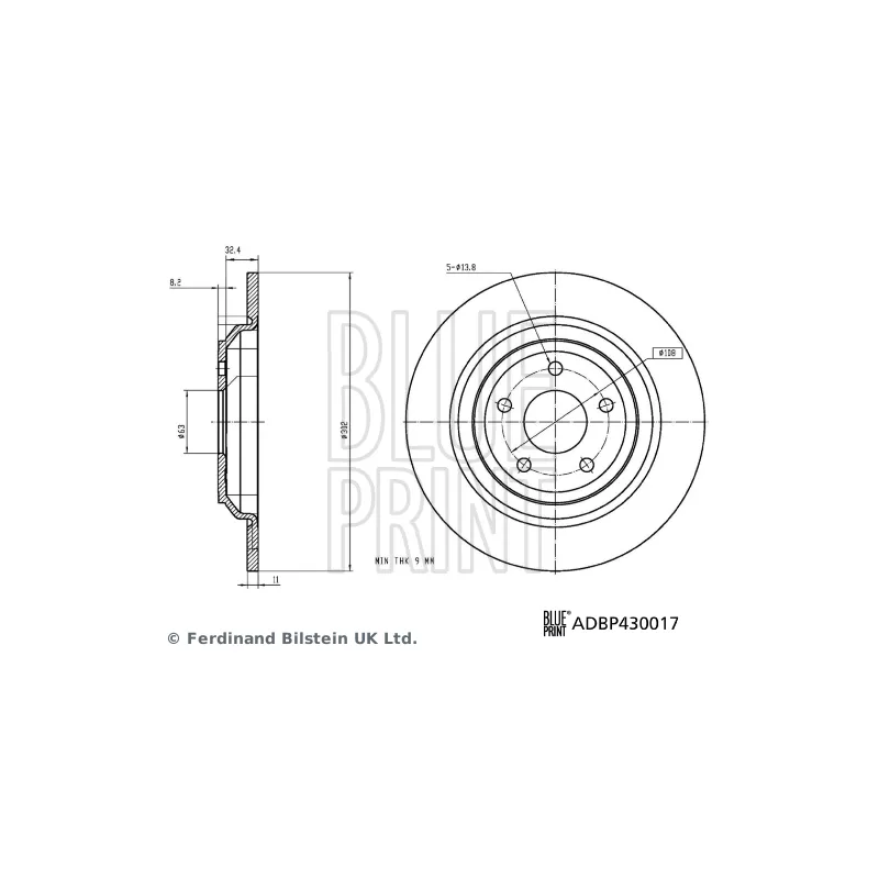 Jeu de 2 disques de frein arrière BLUE PRINT ADBP430017 - Visuel 2