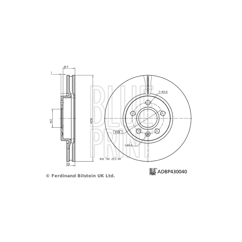 Jeu de 2 disques de frein avant BLUE PRINT ADBP430040 - Visuel 2