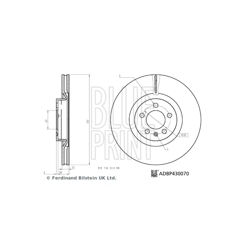 Jeu de 2 disques de frein arrière BLUE PRINT ADBP430070 - Visuel 2