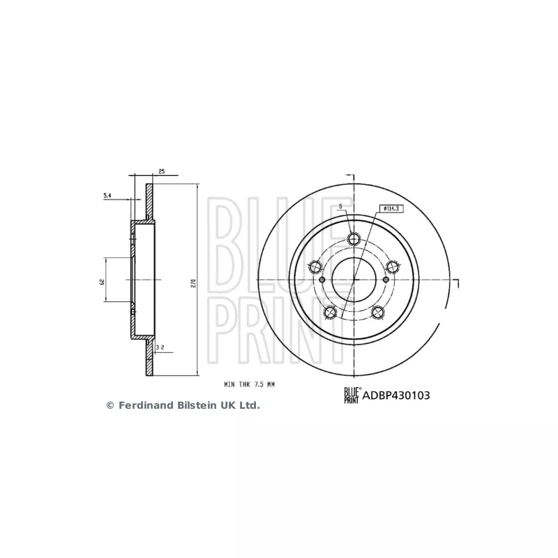 Jeu de 2 disques de frein arrière BLUE PRINT ADBP430103 - Visuel 2