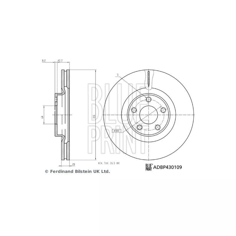 Jeu de 2 disques de frein avant BLUE PRINT ADBP430109 - Visuel 2