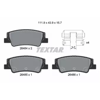 TEXTAR 2648401 - Jeu de 4 plaquettes de frein arrière