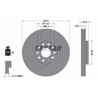 Jeu de 2 disques de frein avant TEXTAR OEM 3QD615301