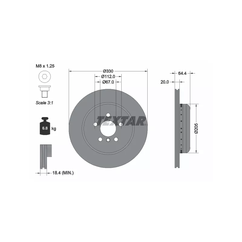 Jeu de 2 disques de frein arrière TEXTAR 92305125 - Visuel 1