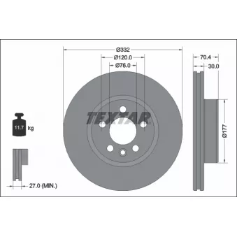 Jeu de 2 disques de frein avant TEXTAR 92345105 pour CHRYSLER SEBRING 1,5 TSi - 136cv