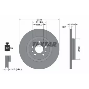 Jeu de 2 disques de frein arrière TEXTAR 92351803 pour DODGE RAM 1500 E-TECH 200 Hybrid - 199cv
