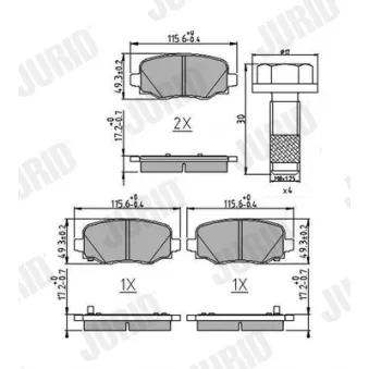 Jeu de 4 plaquettes de frein arrière JURID OEM 77367145
