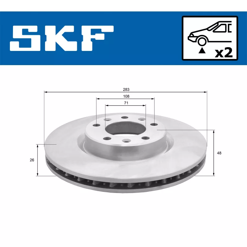 Jeu de 2 disques de frein avant SKF VKBD 80049 V2 - Visuel 1