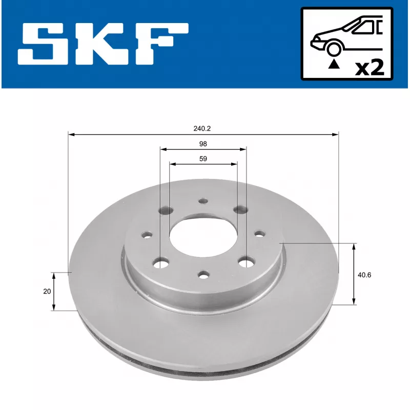 Jeu de 2 disques de frein avant SKF VKBD 80175 V2 - Visuel 1