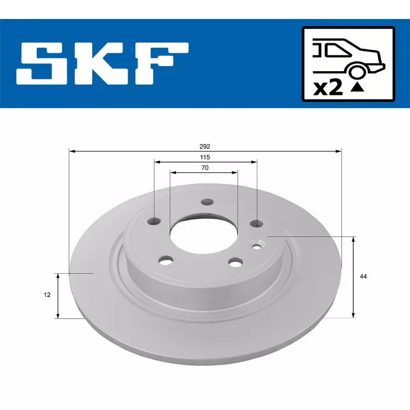 Jeu de 2 disques de frein arrière SKF VKBD 90229 S2 - Visuel 1