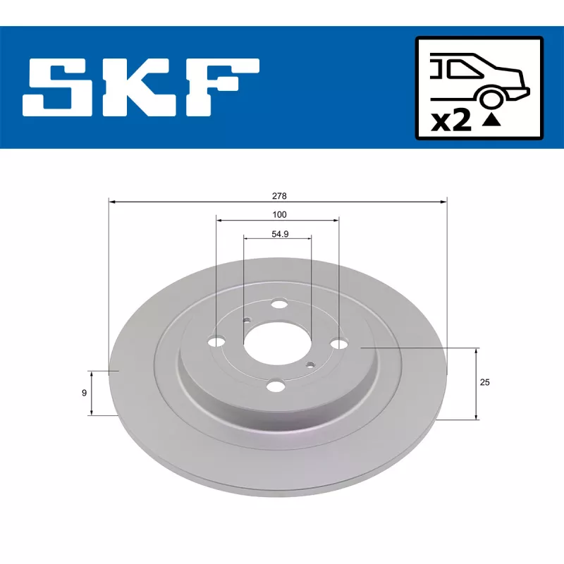 Jeu de 2 disques de frein arrière SKF VKBD 90260 S2 - Visuel 1