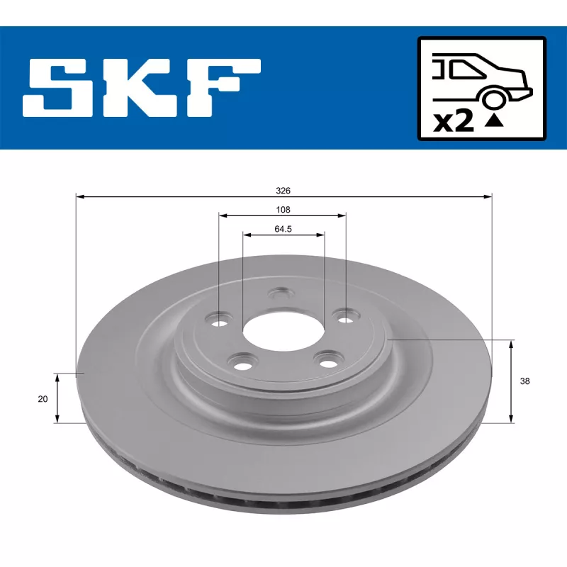 Jeu de 2 disques de frein arrière SKF VKBD 90327 V2 - Visuel 1