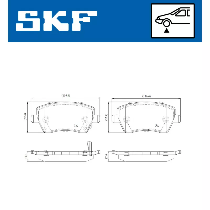 Jeu de 4 plaquettes de frein avant SKF VKBP 80128 A - Visuel 1